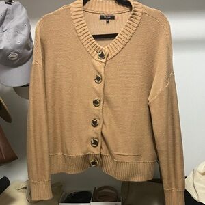 Quince Camel Button-Up Cardigan small with flaw